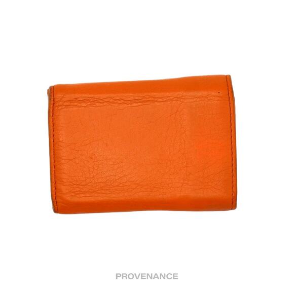 🔴 Balenciaga Logo Print Trifold Wallet - Orange Leather - Picture 2 of 8